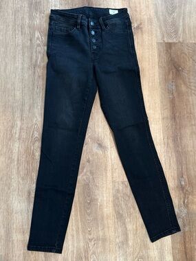 High-Rise Black Skinny Jeans with Button-Fly